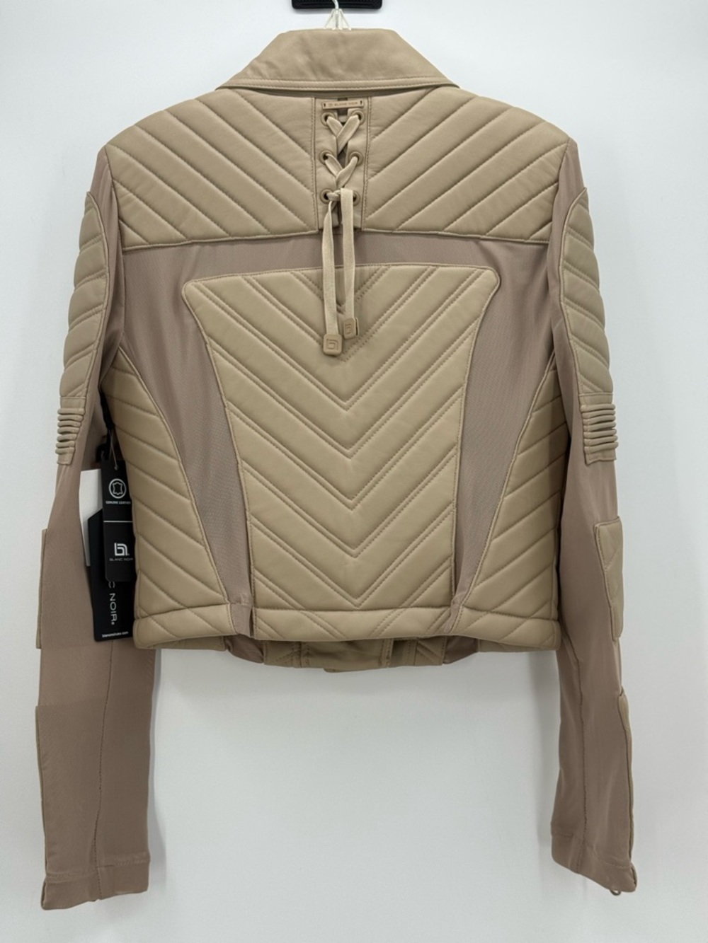 Blanc Noir Acceleration Asymmetric Taupe Leather Moto Mesh Jacket Size Small - Picture 2 of 15